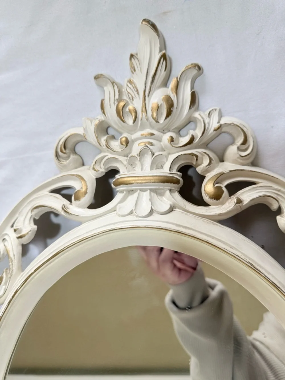 Vtg 1962 Syroco Gold Oval Acrylic Mirror Cream Gold French Provincial 28 1/2x17”